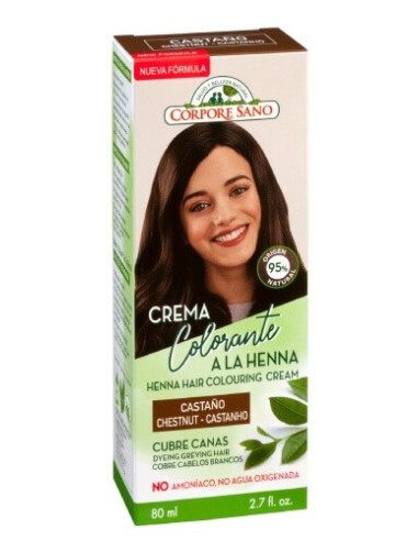 Crema Colorante Cubrecanas a la Henna Castaño, 80ml